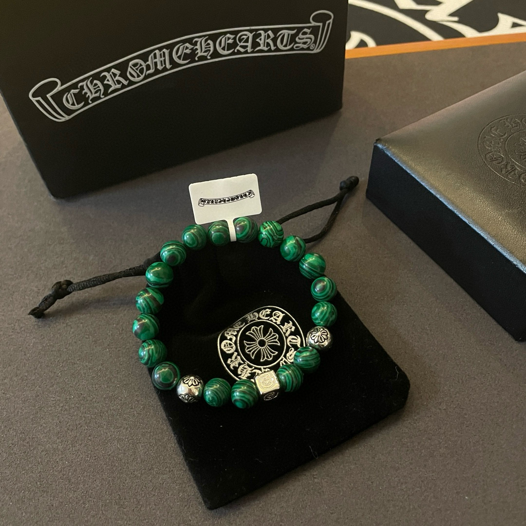  新款【专柜品质】Chrome Hearts克罗心 经典复古孔雀绿石*多元素手链 凹凸造型不同的花纹设计