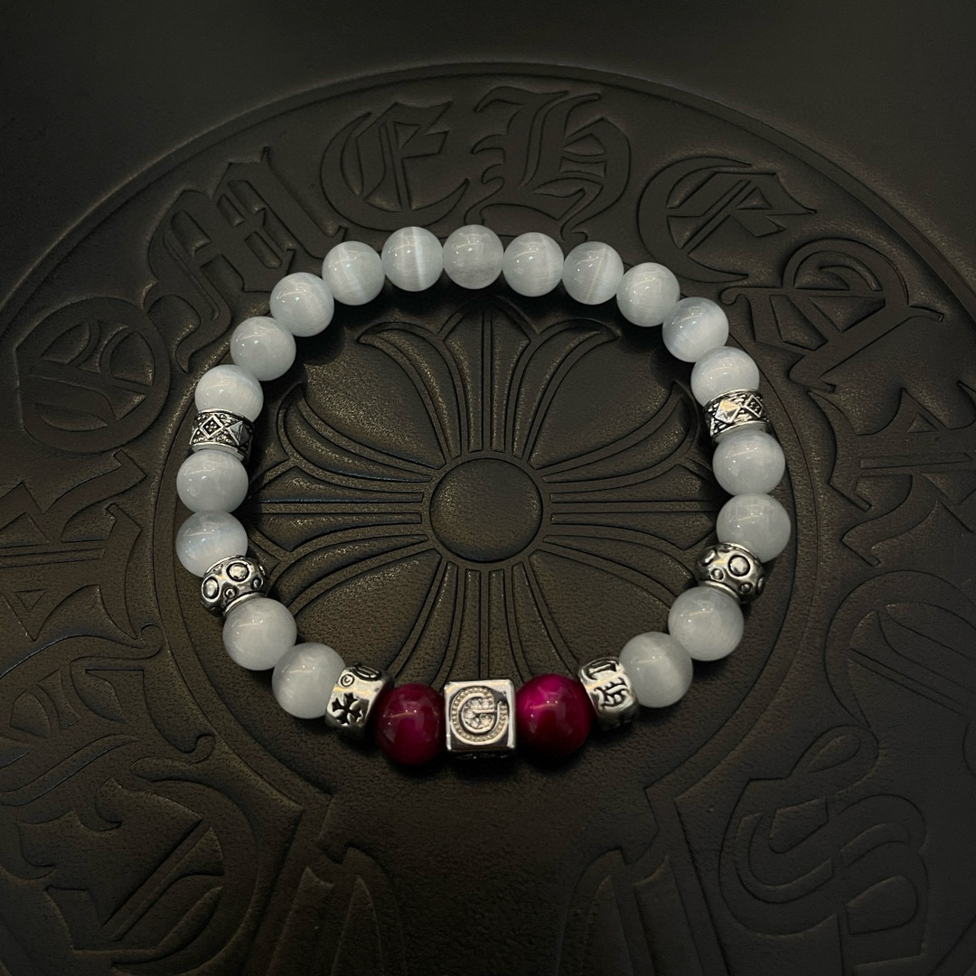  新款【专柜品质】Chrome Hearts克罗心 经典复古多元素 白猫眼石手链 手串，凹凸造型不同的花