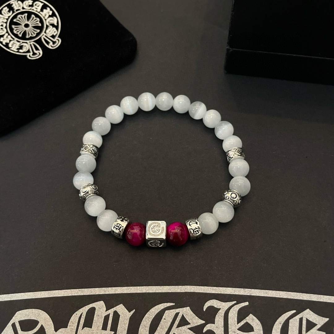  新款【专柜品质】Chrome Hearts克罗心 经典复古多元素 白猫眼石手链 手串，凹凸造型不同的花