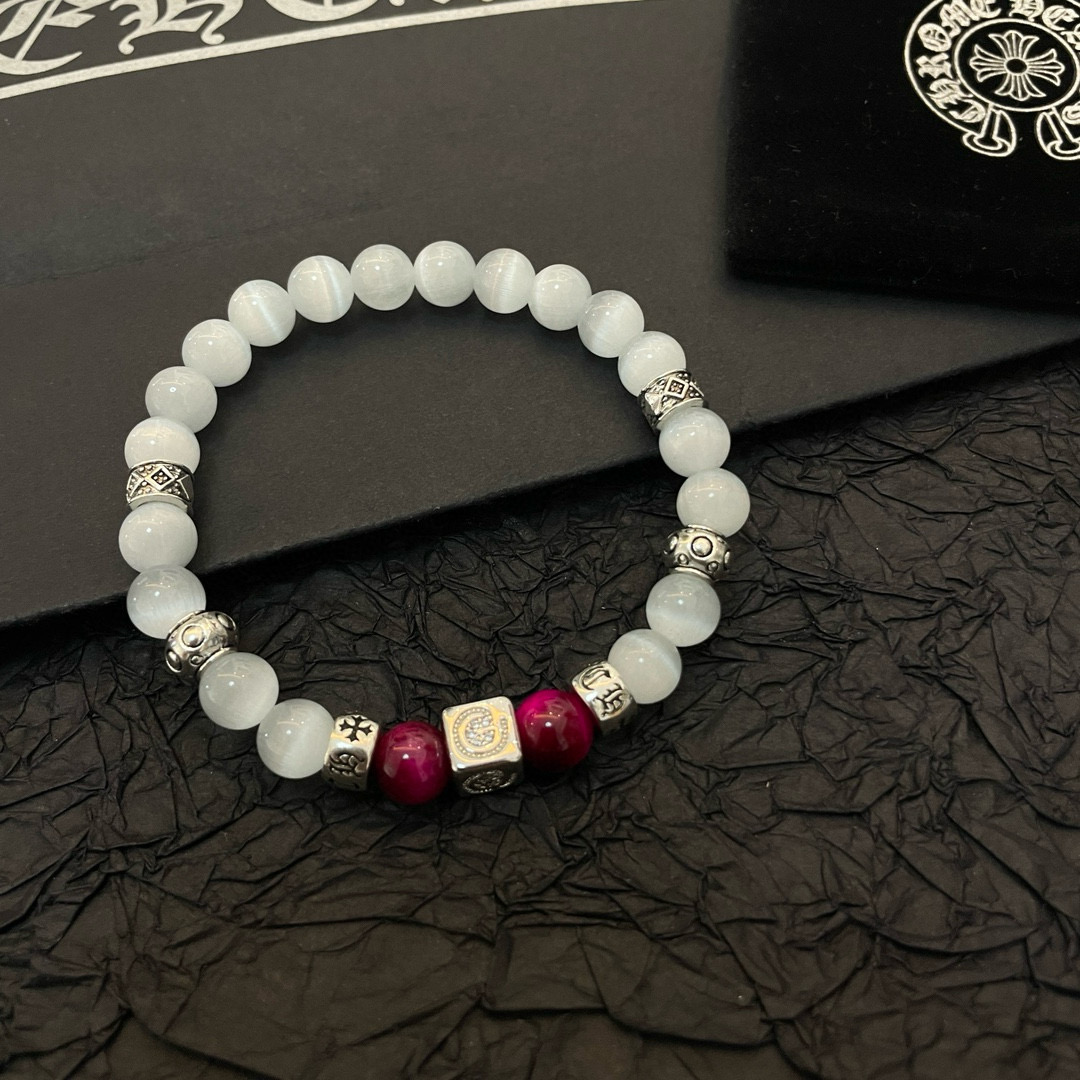  新款【专柜品质】Chrome Hearts克罗心 经典复古多元素 白猫眼石手链 手串，凹凸造型不同的花