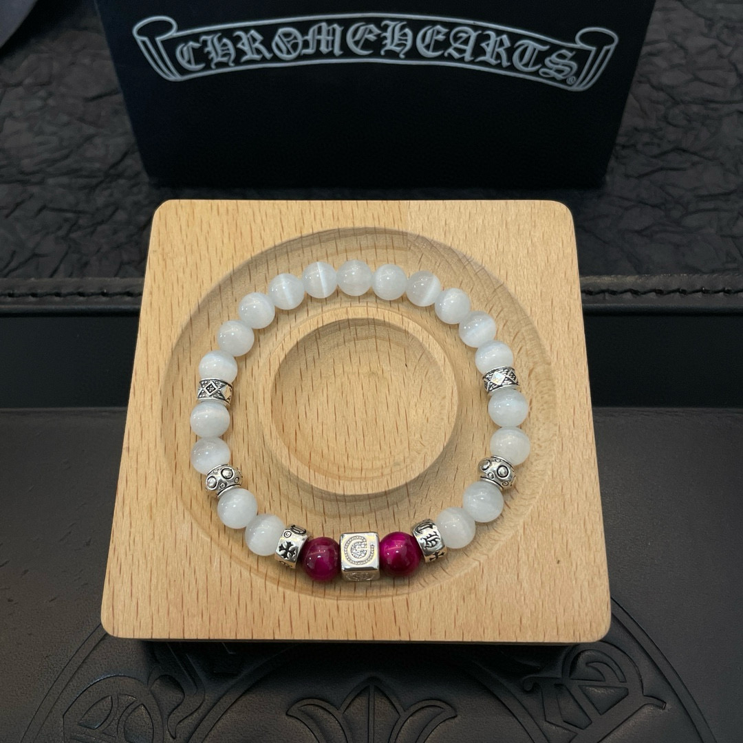  新款【专柜品质】Chrome Hearts克罗心 经典复古多元素 白猫眼石手链 手串，凹凸造型不同的花