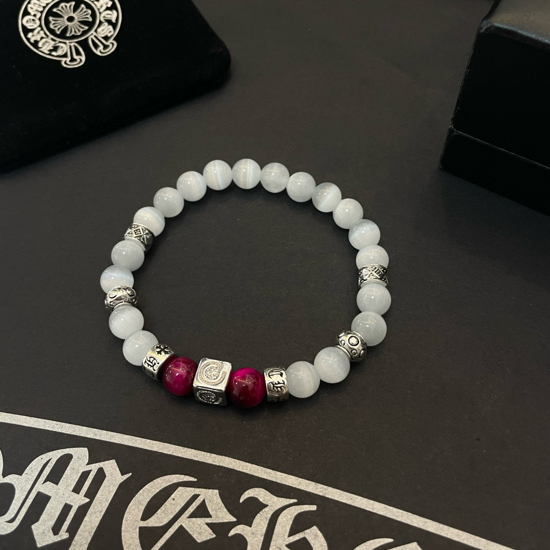  新款【专柜品质】Chrome Hearts克罗心 经典复古多元素 白猫眼石手链 手串，凹凸造型不同的花