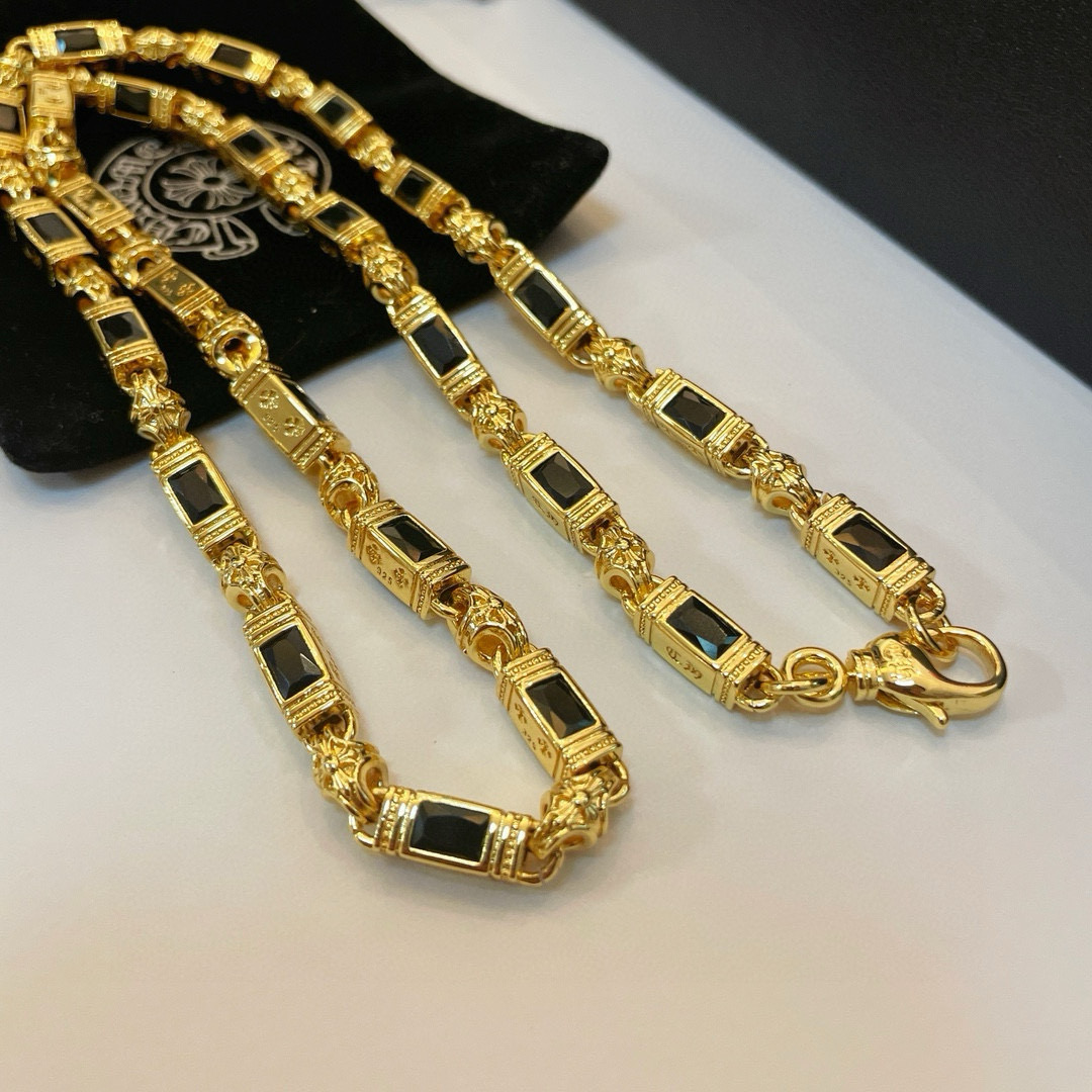 批 抖音/快手/ins/小红书/直播热门 ，新款【专柜品质】Chrome Hearts黄金色克罗心黑钻项