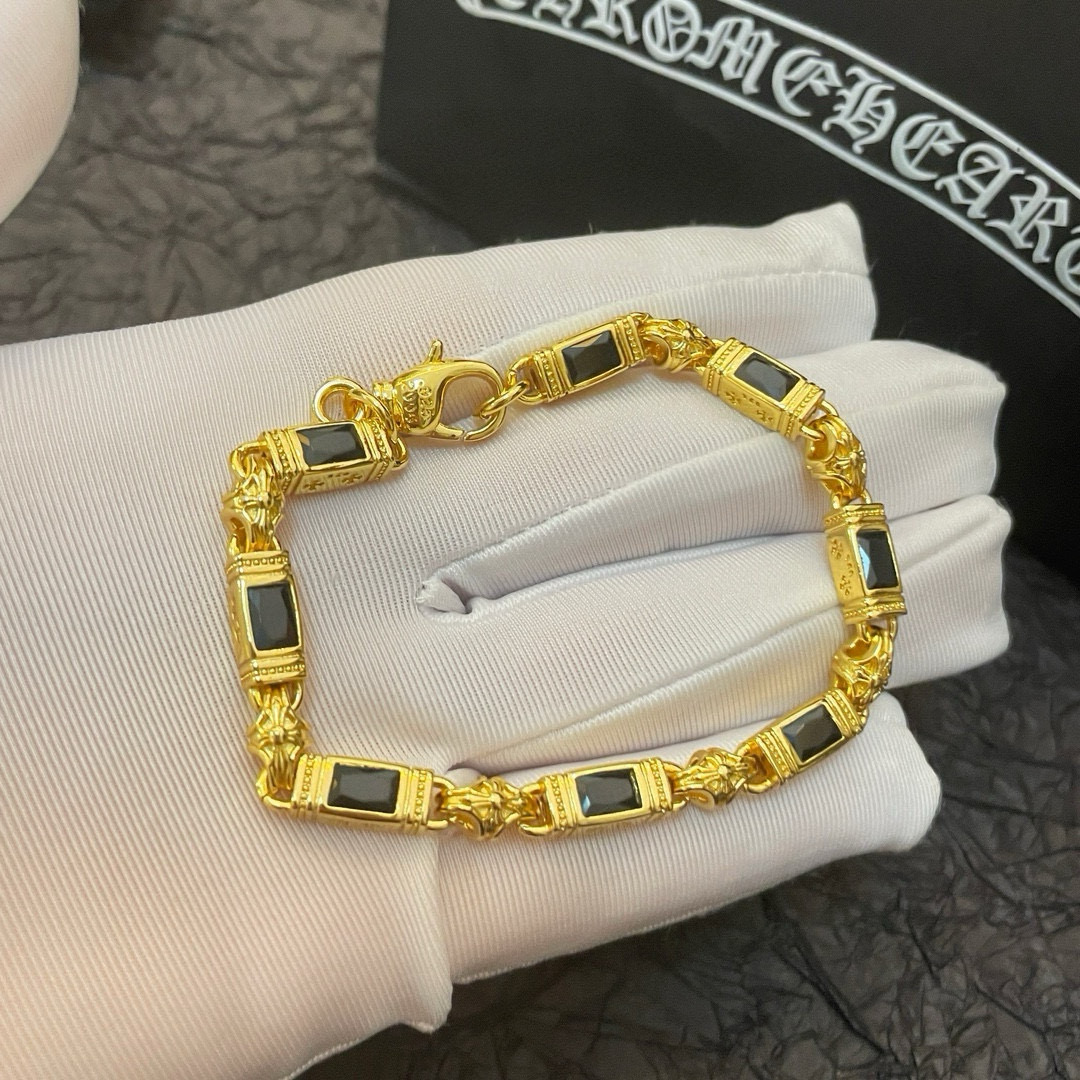 批 新款【专柜品质】Chrome Hearts克罗心黄金色多元素黑钻十字架手链 快手/ins/小红书热门