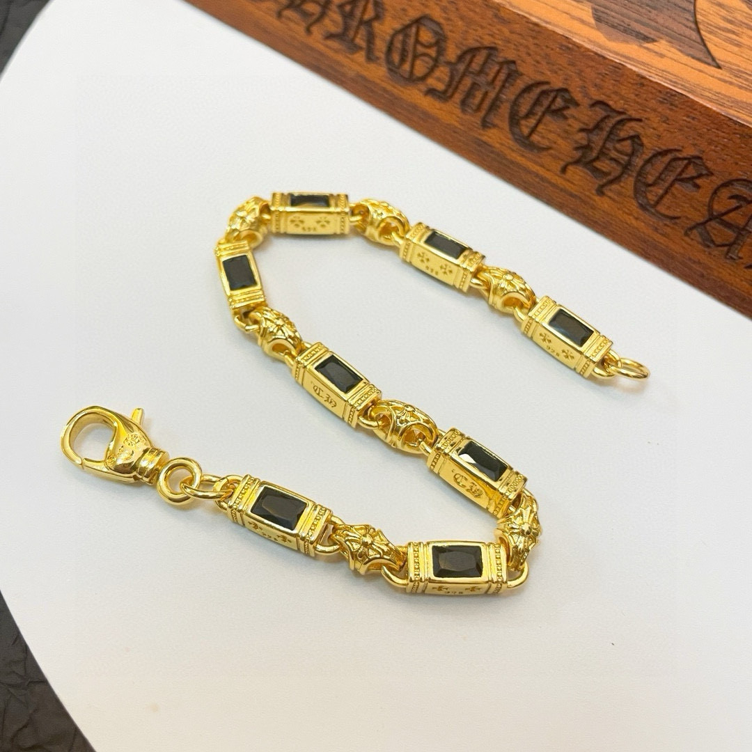 批 新款【专柜品质】Chrome Hearts克罗心黄金色多元素黑钻十字架手链 快手/ins/小红书热门