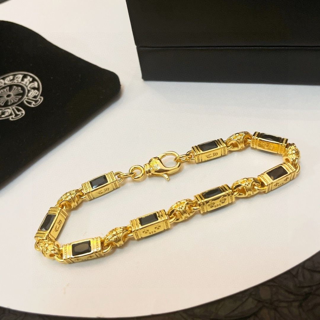 批 新款【专柜品质】Chrome Hearts克罗心黄金色多元素黑钻十字架手链 快手/ins/小红书热门