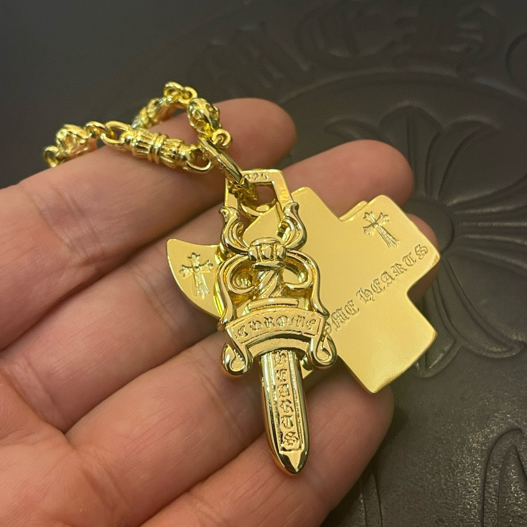 批  抖音/快手/ins/小红书/直播热门 ，新款【专柜品质】Chrome Hearts克罗心黄金色十字