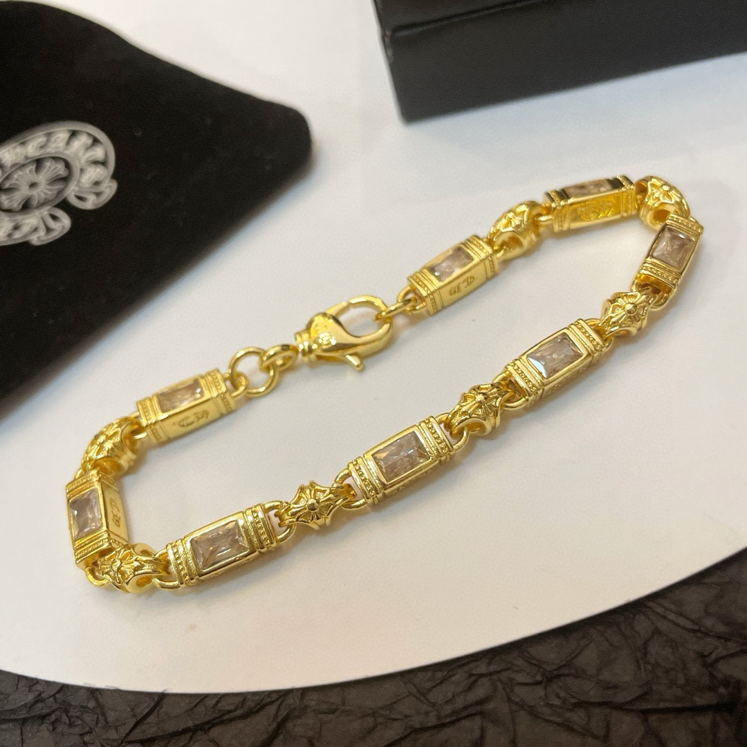 批 新款【专柜品质】Chrome Hearts克罗心黄金色多元素白钻十字架手链 快手/ins/小红书热门