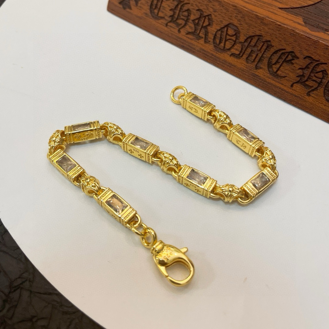 批 新款【专柜品质】Chrome Hearts克罗心黄金色多元素白钻十字架手链 快手/ins/小红书热门