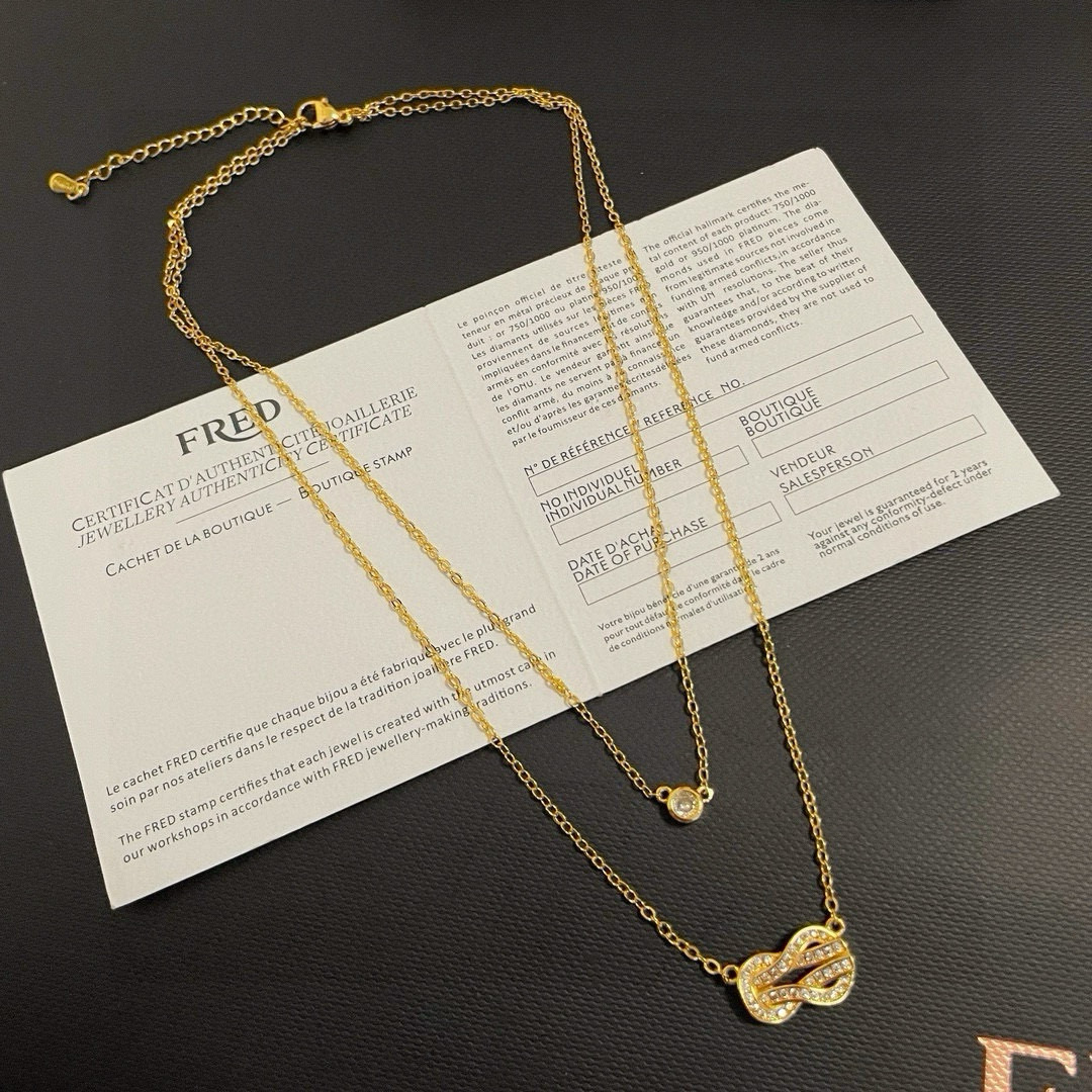  🎉 肖战同款，𝗙𝗥𝗘𝗗 费雷德满钻双层8字扣项链，高端定制，专柜材质，加厚电镀工艺，带logo，双层叠