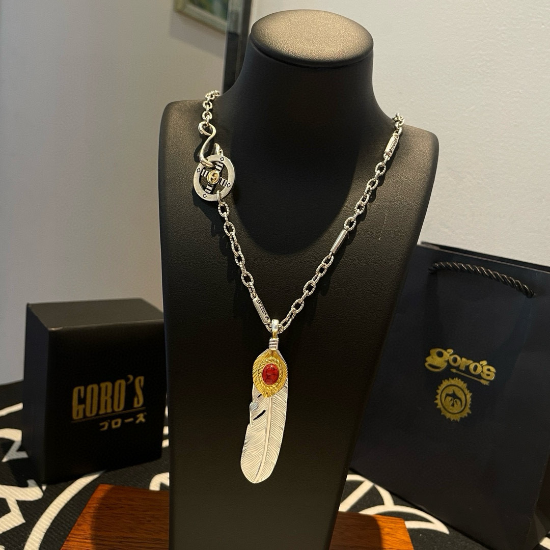  【新品上架】Goro’s高桥吾郎红松石羽毛吊坠，高桥经典竹节项链，顶级版本，认准独家拍摄，主攻高端市场