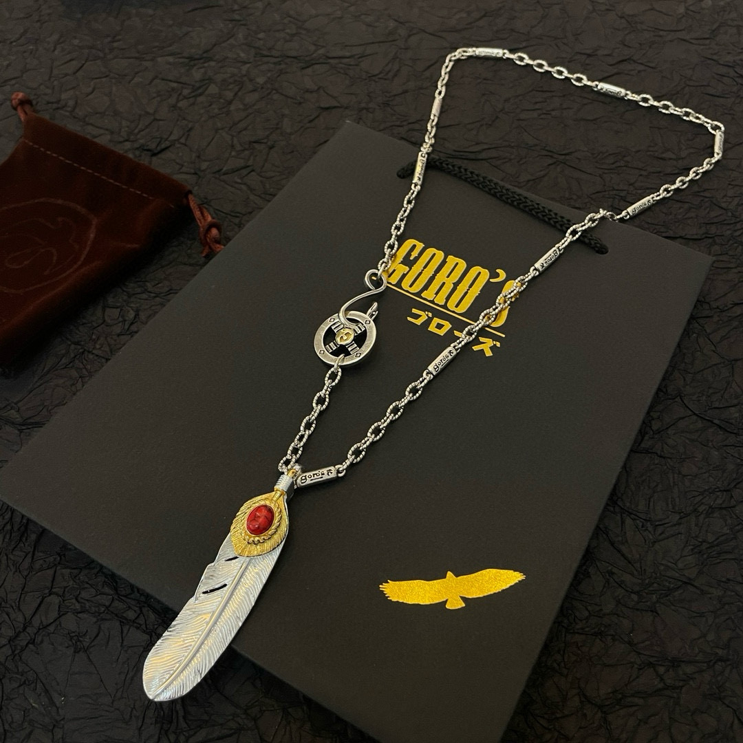  【新品上架】Goro’s高桥吾郎红松石羽毛吊坠，高桥经典竹节项链，顶级版本，认准独家拍摄，主攻高端市场