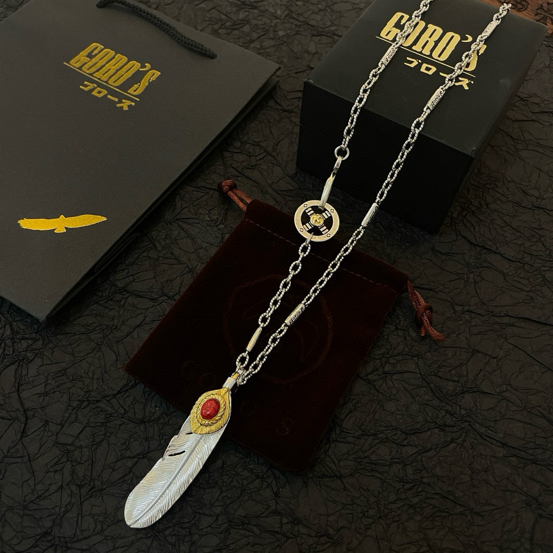  【新品上架】Goro’s高桥吾郎红松石羽毛吊坠，高桥经典竹节项链，顶级版本，认准独家拍摄，主攻高端市场