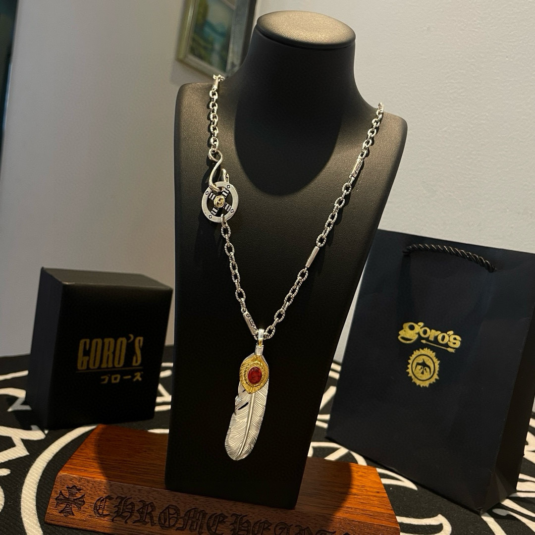  【新品上架】Goro’s高桥吾郎红松石羽毛吊坠，高桥经典竹节项链，顶级版本，认准独家拍摄，主攻高端市场
