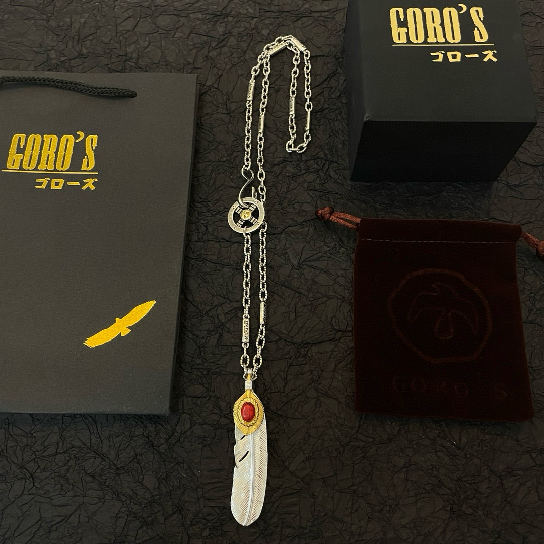  【新品上架】Goro’s高桥吾郎红松石羽毛吊坠，高桥经典竹节项链，顶级版本，认准独家拍摄，主攻高端市场