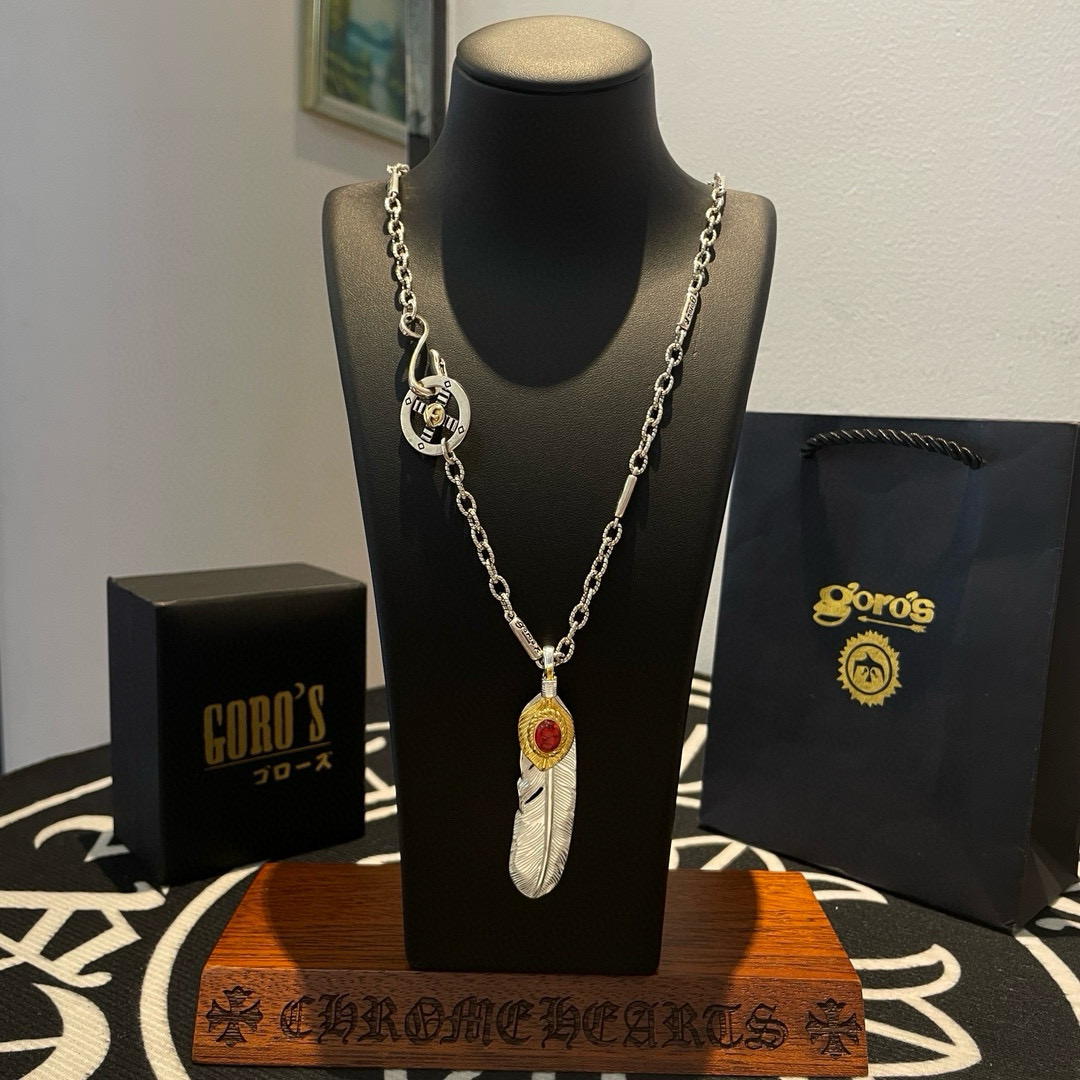 【新品上架】Goro’s高桥吾郎红松石羽毛吊坠，高桥经典竹节项链，顶级版本，认准独家拍摄，主攻高端市场