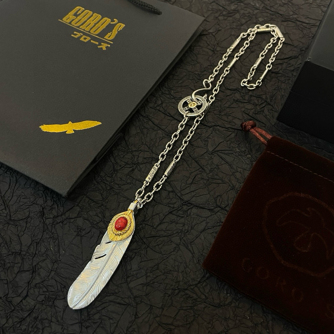  【新品上架】Goro’s高桥吾郎红松石羽毛吊坠，高桥经典竹节项链，顶级版本，认准独家拍摄，主攻高端市场