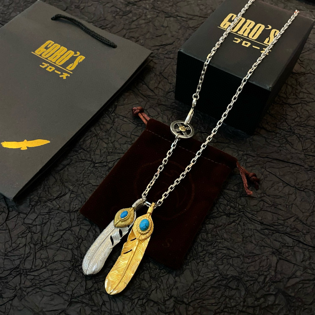 批【新品上架】Goro’s高桥吾郎松石羽毛吊坠，高桥经典项链，顶级版本，认准独家拍摄，主攻高端市场 ，快
