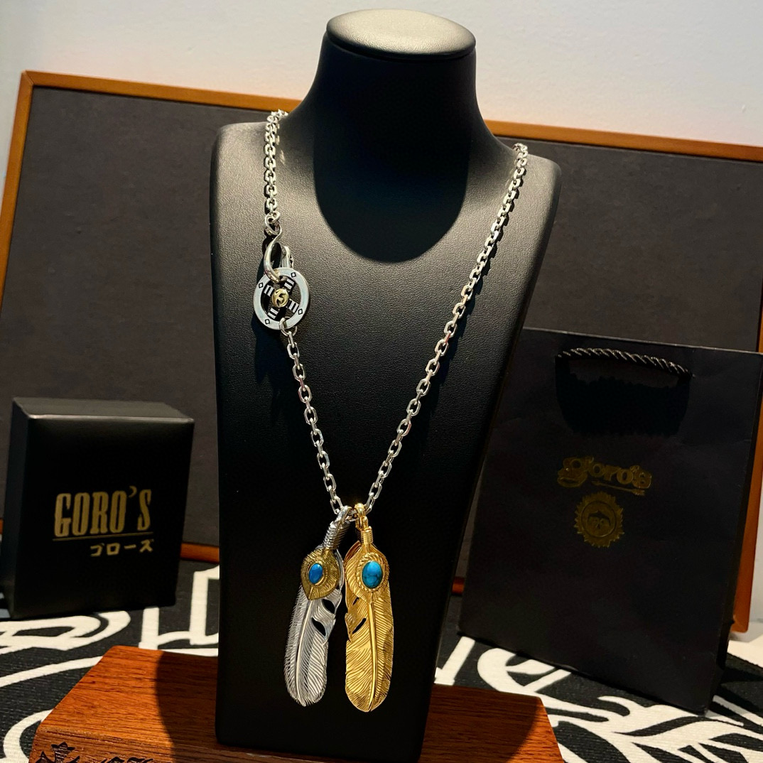批【新品上架】Goro’s高桥吾郎松石羽毛吊坠，高桥经典项链，顶级版本，认准独家拍摄，主攻高端市场 ，快