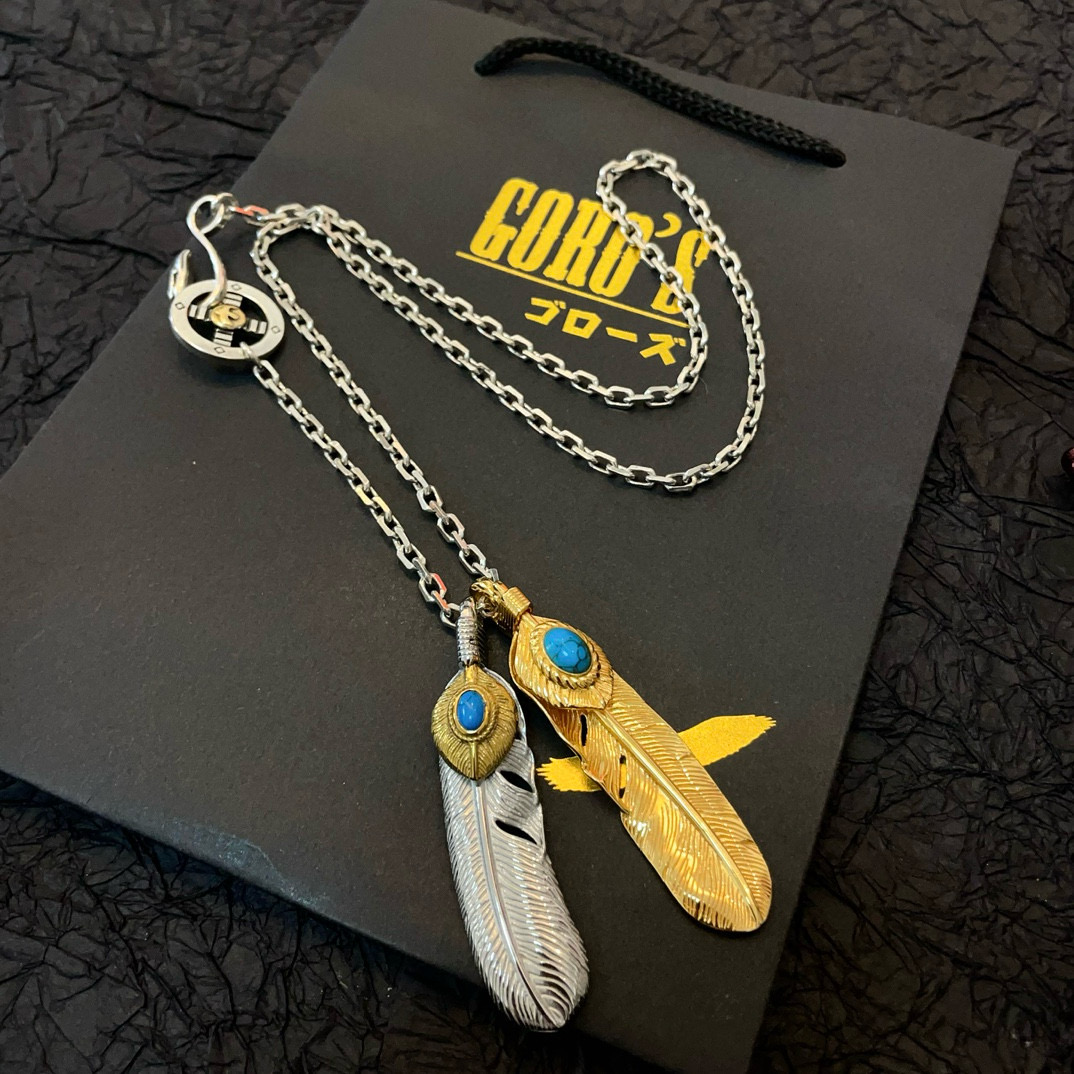 批【新品上架】Goro’s高桥吾郎松石羽毛吊坠，高桥经典项链，顶级版本，认准独家拍摄，主攻高端市场 ，快