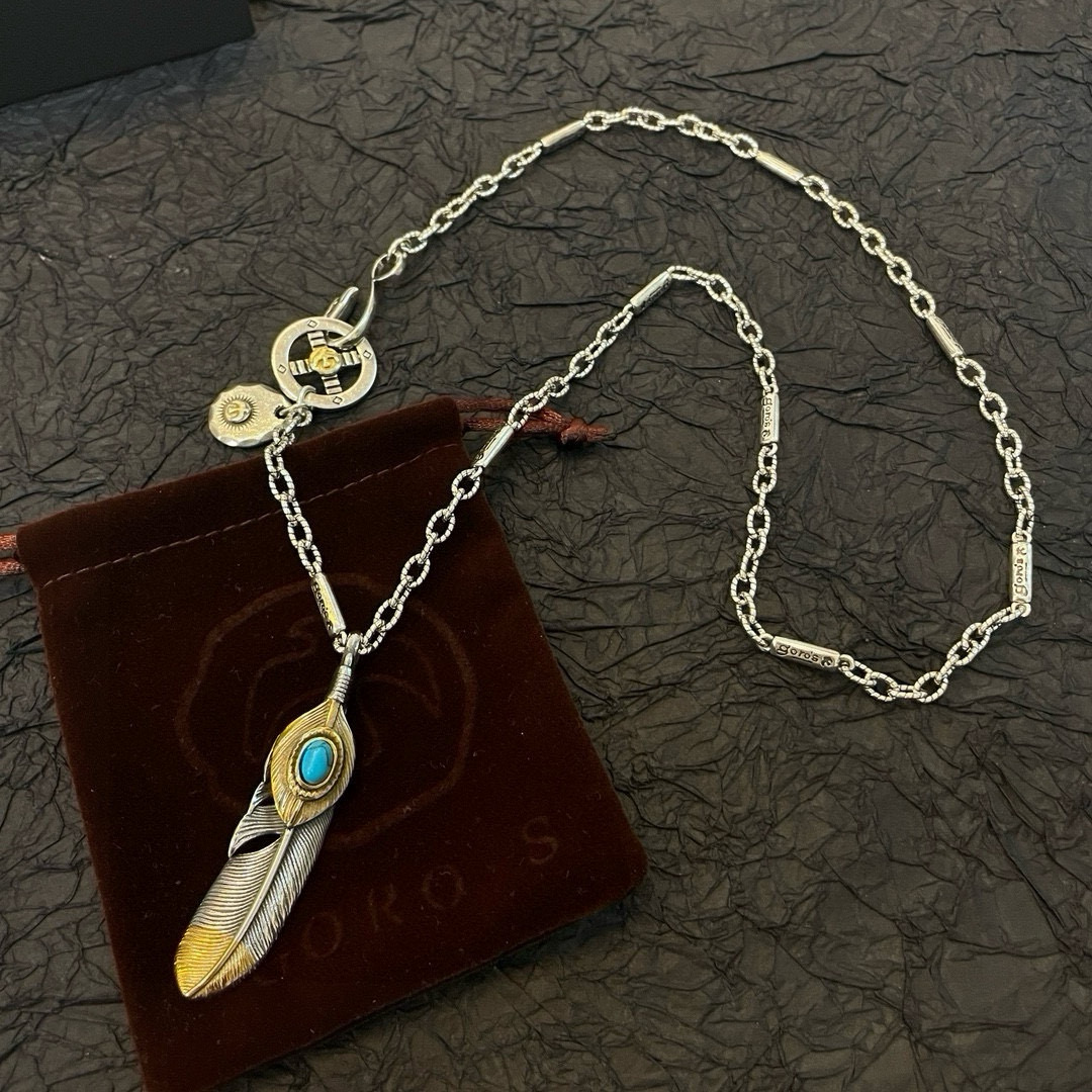 批【新品上架】Goro’s高桥吾郎点金羽松石羽毛吊坠，高桥经典竹节项链，顶级版本，认准独家拍摄，主攻高端