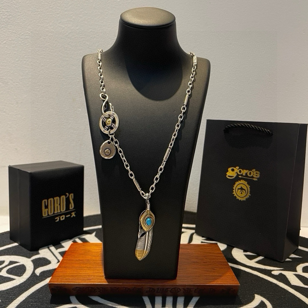 批【新品上架】Goro’s高桥吾郎点金羽松石羽毛吊坠，高桥经典竹节项链，顶级版本，认准独家拍摄，主攻高端