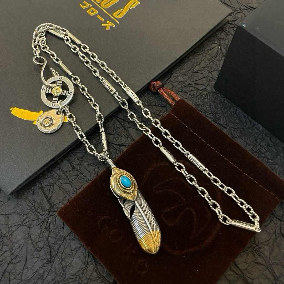 批【新品上架】Goro’s高桥吾郎点金羽松石羽毛吊坠，高桥经典竹节项链，顶级版本，认准独家拍摄，主攻高端