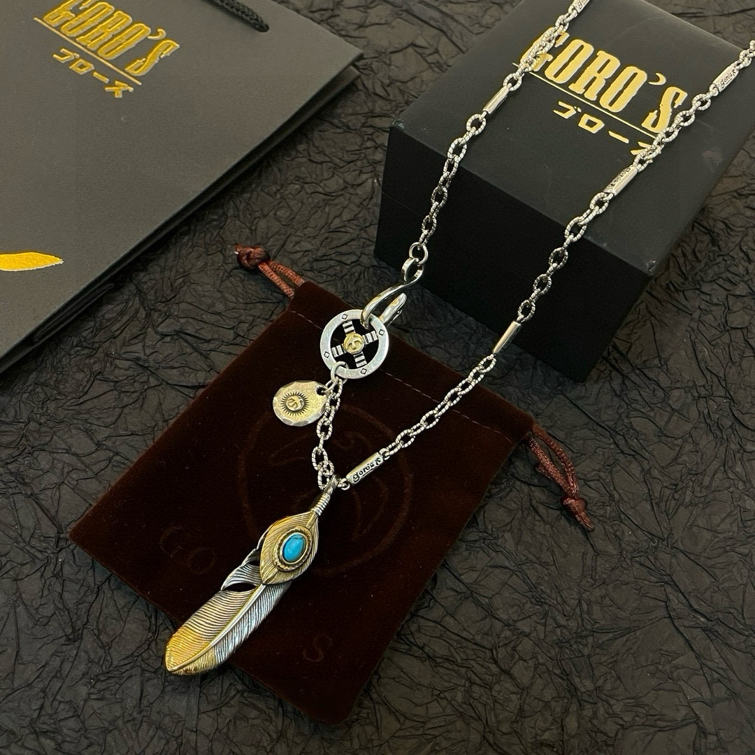 批【新品上架】Goro’s高桥吾郎点金羽松石羽毛吊坠，高桥经典竹节项链，顶级版本，认准独家拍摄，主攻高端