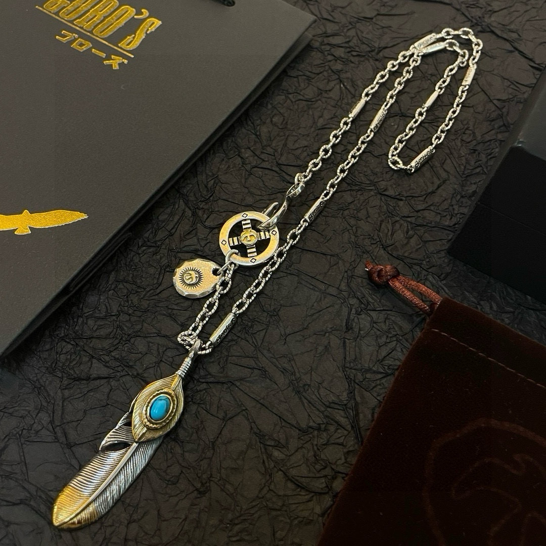 批【新品上架】Goro’s高桥吾郎点金羽松石羽毛吊坠，高桥经典竹节项链，顶级版本，认准独家拍摄，主攻高端
