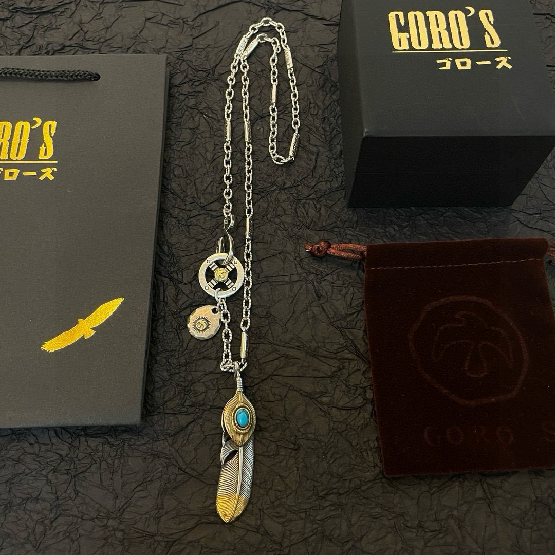 批【新品上架】Goro’s高桥吾郎点金羽松石羽毛吊坠，高桥经典竹节项链，顶级版本，认准独家拍摄，主攻高端