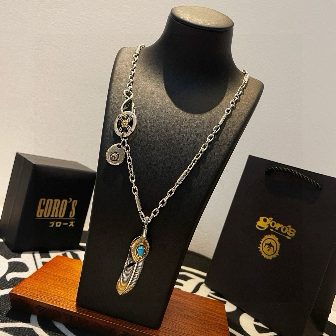 批【新品上架】Goro’s高桥吾郎点金羽松石羽毛吊坠，高桥经典竹节项链，顶级版本，认准独家拍摄，主攻高端