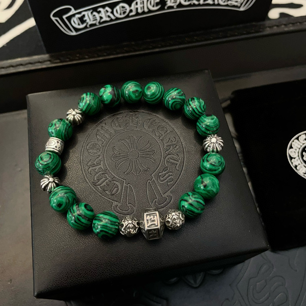 批 新款【专柜品质】Chrome Hearts克罗心 经典复古多元素孔雀石手串手链 ，快手/ins/小红