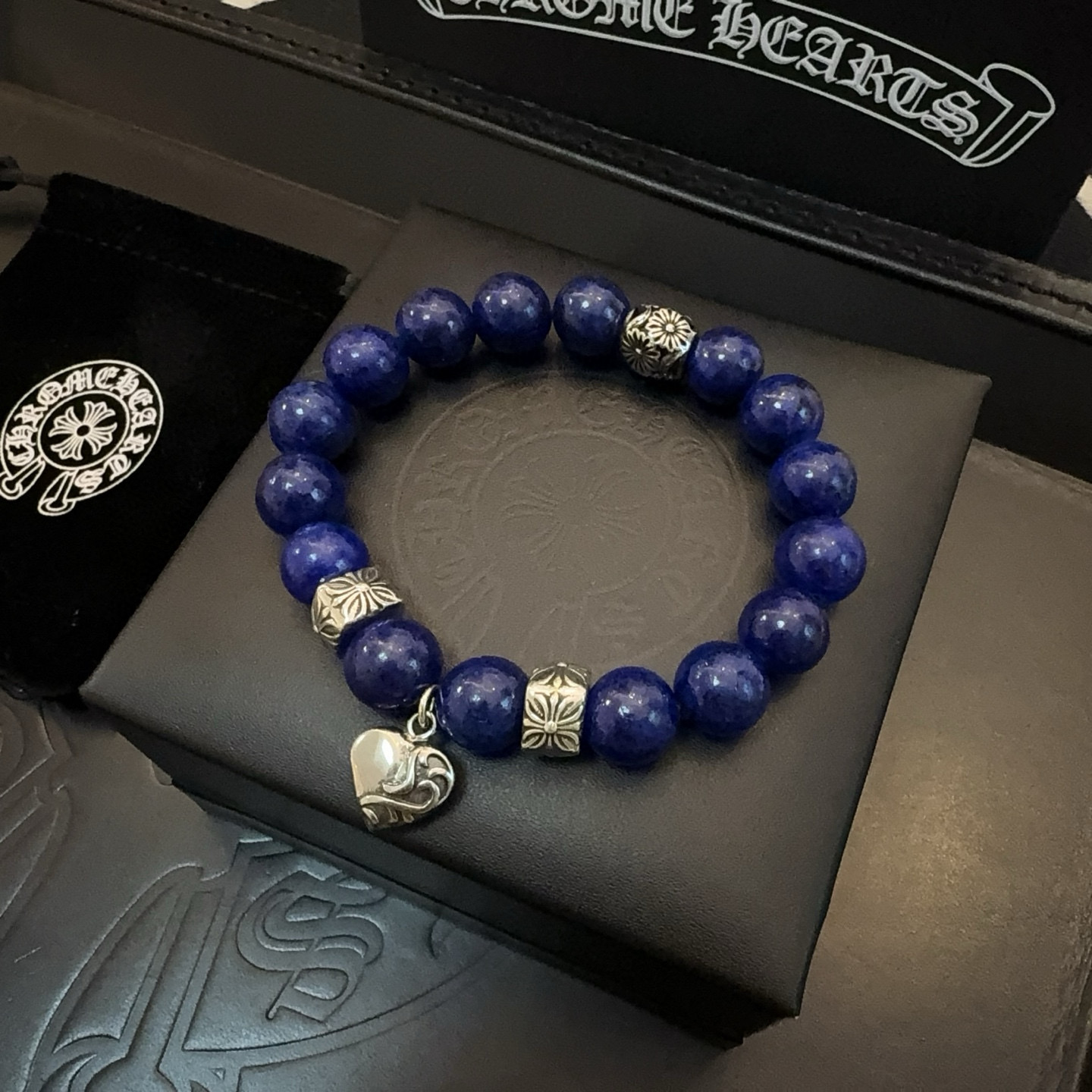 批 新款【专柜品质】Chrome Hearts克罗心 经典多元素青金石手串手链 ，小红书热款，凹凸造型不