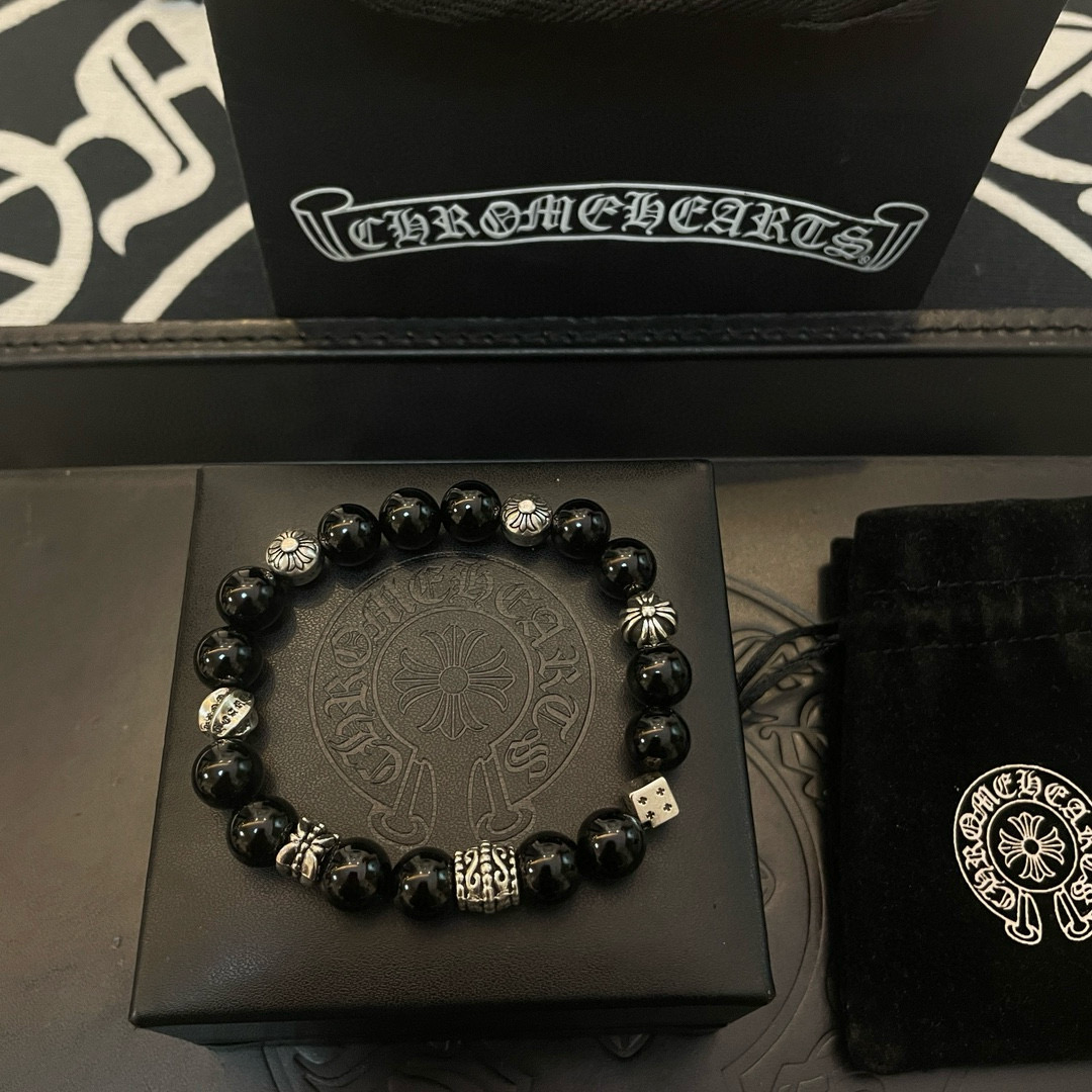 批 新款【专柜品质】Chrome Hearts克罗心 经典复古多元素黑曜石手串手链 ，快手/ins/小红