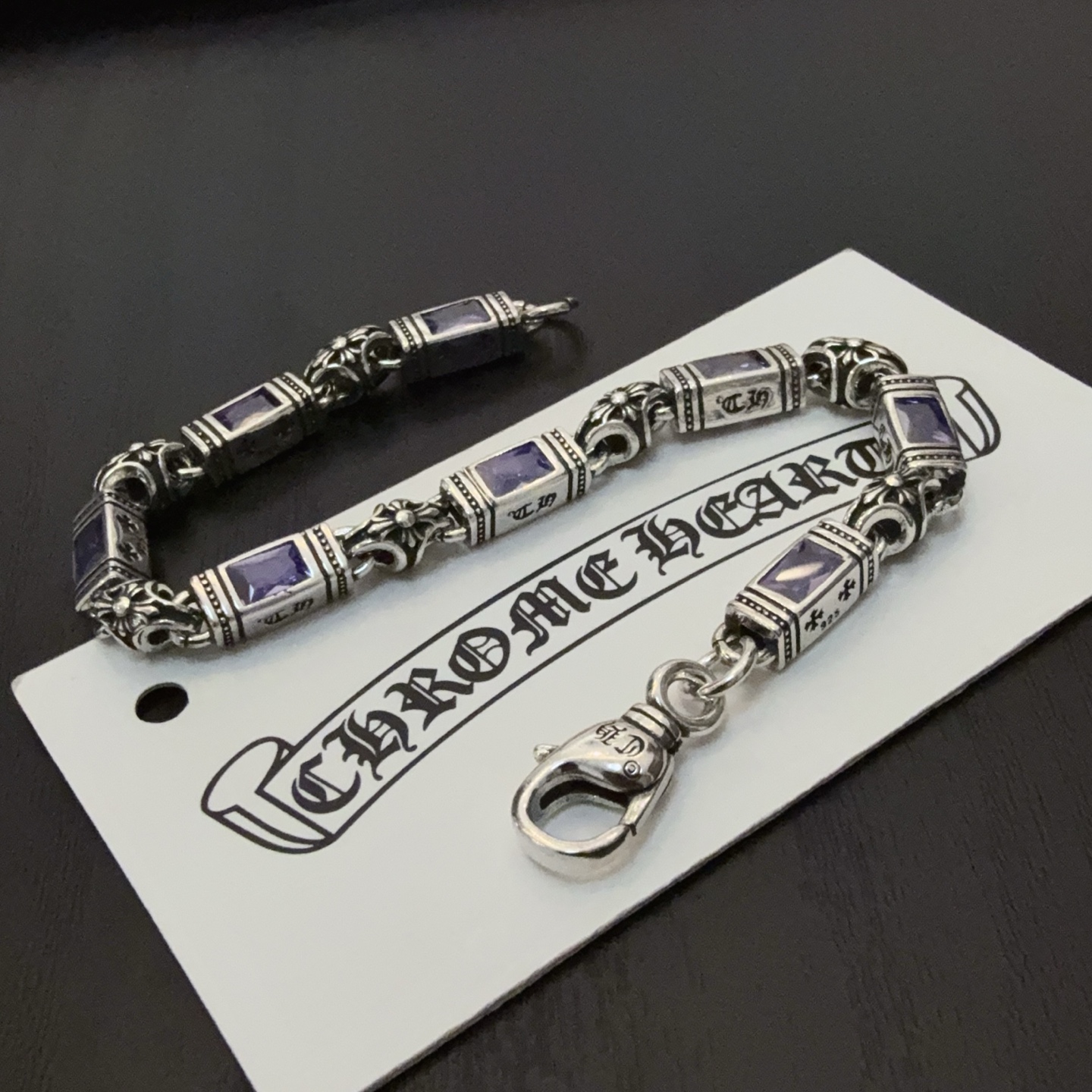  新款【专柜品质】Chrome Hearts克罗心多元素紫钻十字架手链 快手/ins/小红书热门 凹凸造