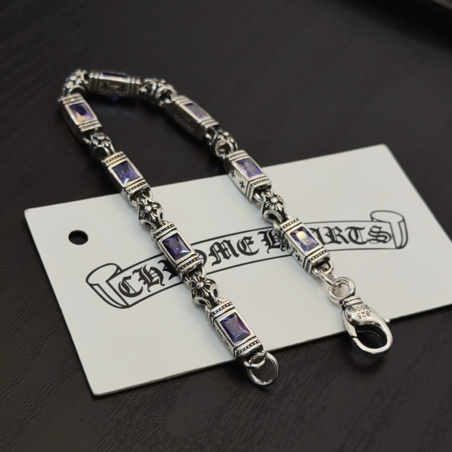  新款【专柜品质】Chrome Hearts克罗心多元素紫钻十字架手链 快手/ins/小红书热门 凹凸造