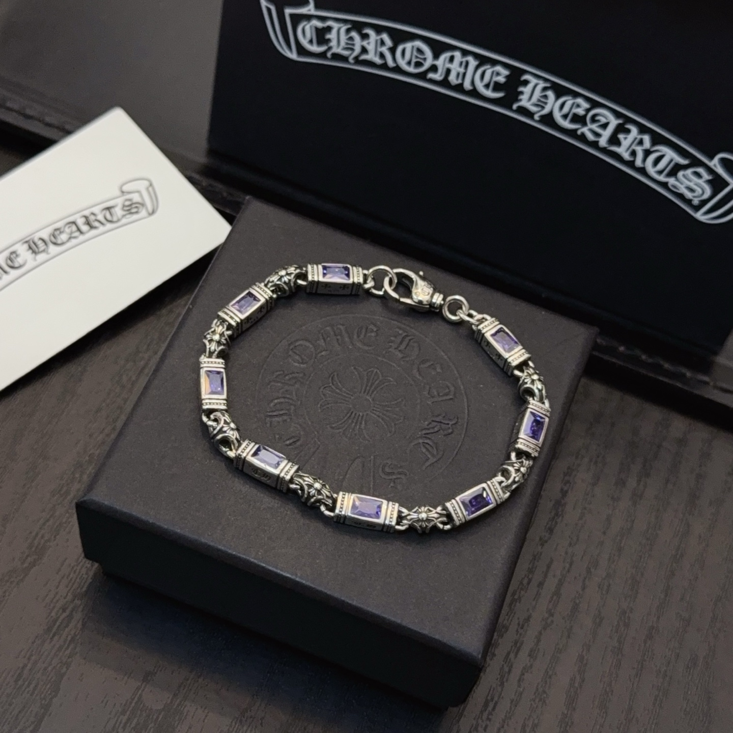  新款【专柜品质】Chrome Hearts克罗心多元素紫钻十字架手链 快手/ins/小红书热门 凹凸造