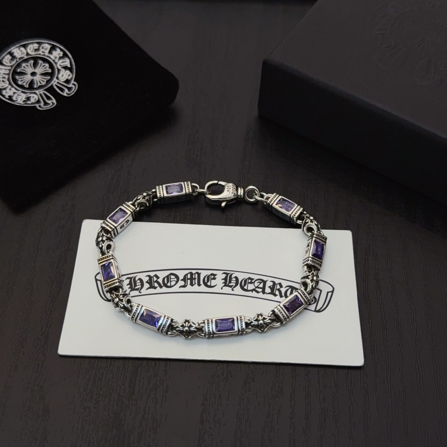  新款【专柜品质】Chrome Hearts克罗心多元素紫钻十字架手链 快手/ins/小红书热门 凹凸造