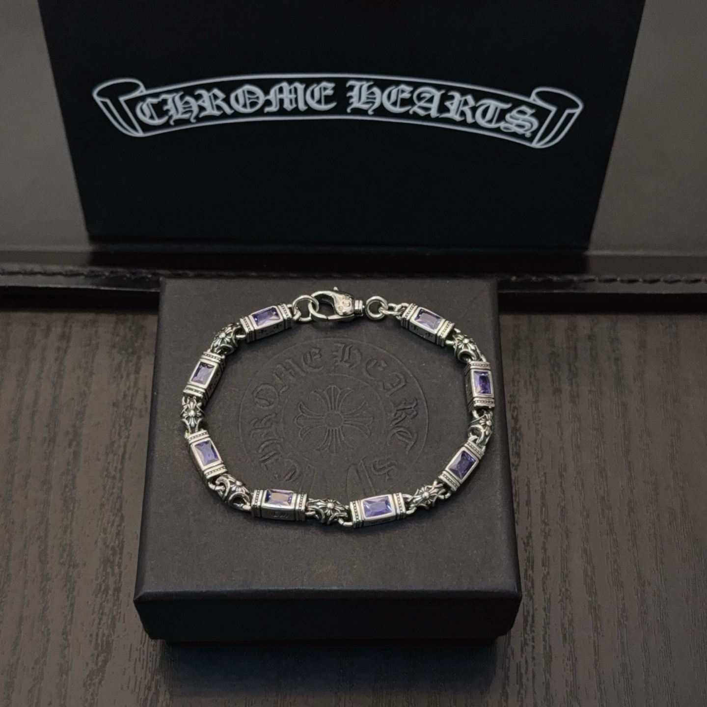  新款【专柜品质】Chrome Hearts克罗心多元素紫钻十字架手链 快手/ins/小红书热门 凹凸造
