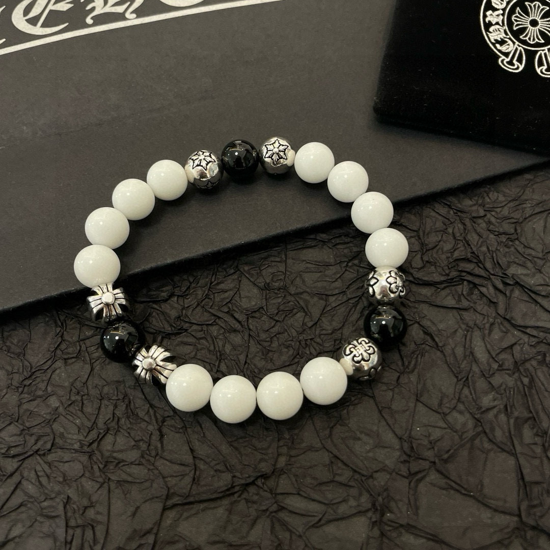  新款【专柜品质】Chrome Hearts克罗心 经典复古白色猫眼石多元素手链手串，凹凸造型不同的花纹