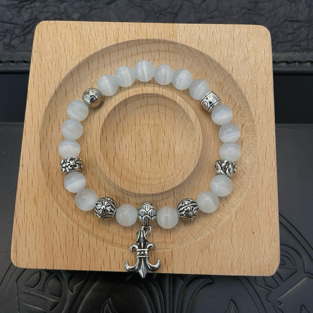  新款【专柜品质】Chrome Hearts克罗心 经典复古多元素白色猫眼石手链 手串，凹凸造型不同的花