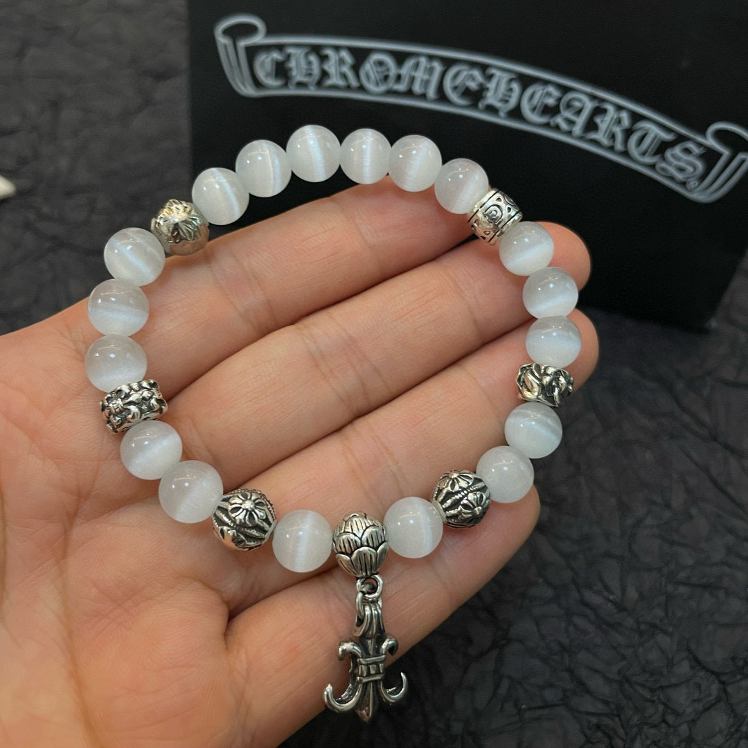  新款【专柜品质】Chrome Hearts克罗心 经典复古多元素白色猫眼石手链 手串，凹凸造型不同的花