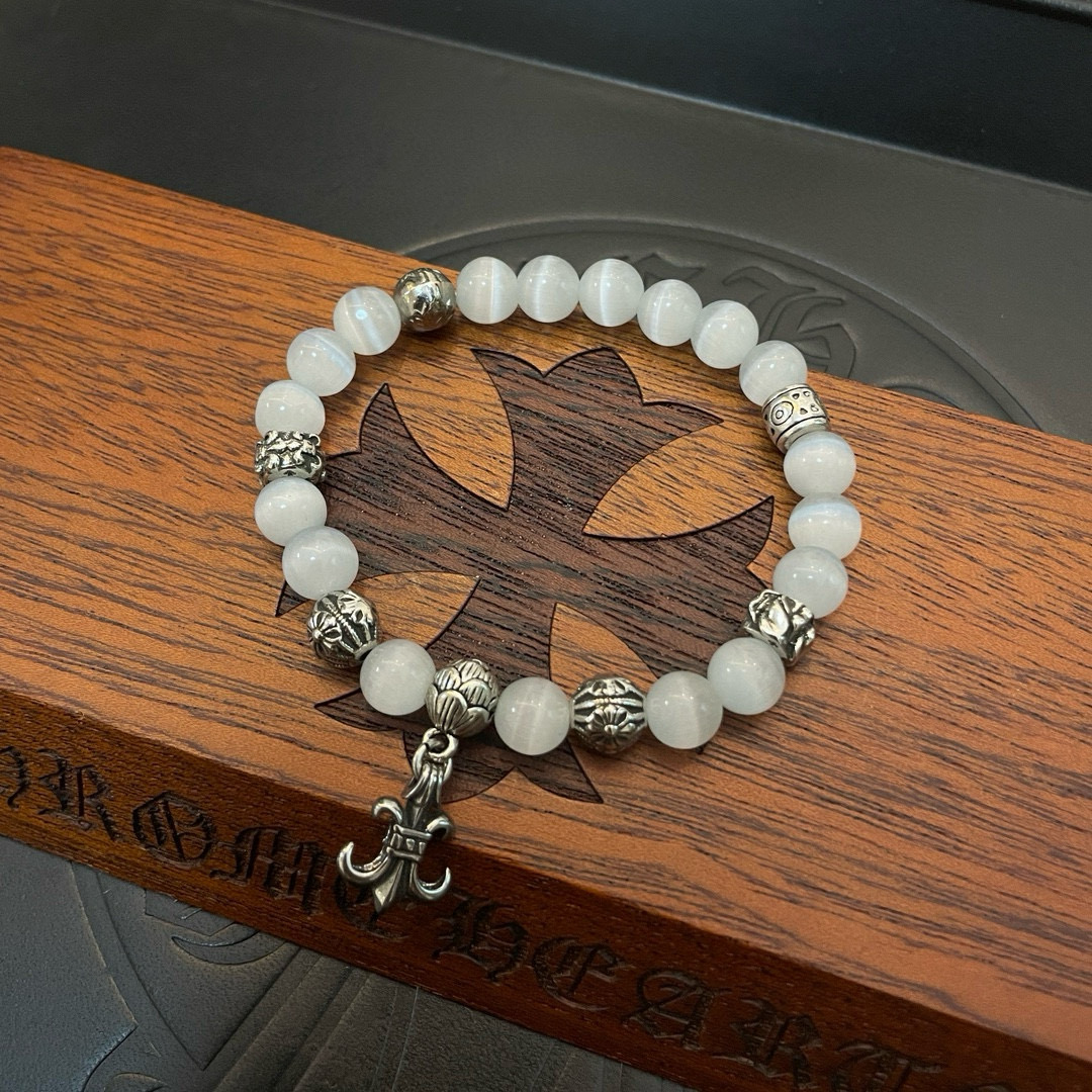  新款【专柜品质】Chrome Hearts克罗心 经典复古多元素白色猫眼石手链 手串，凹凸造型不同的花