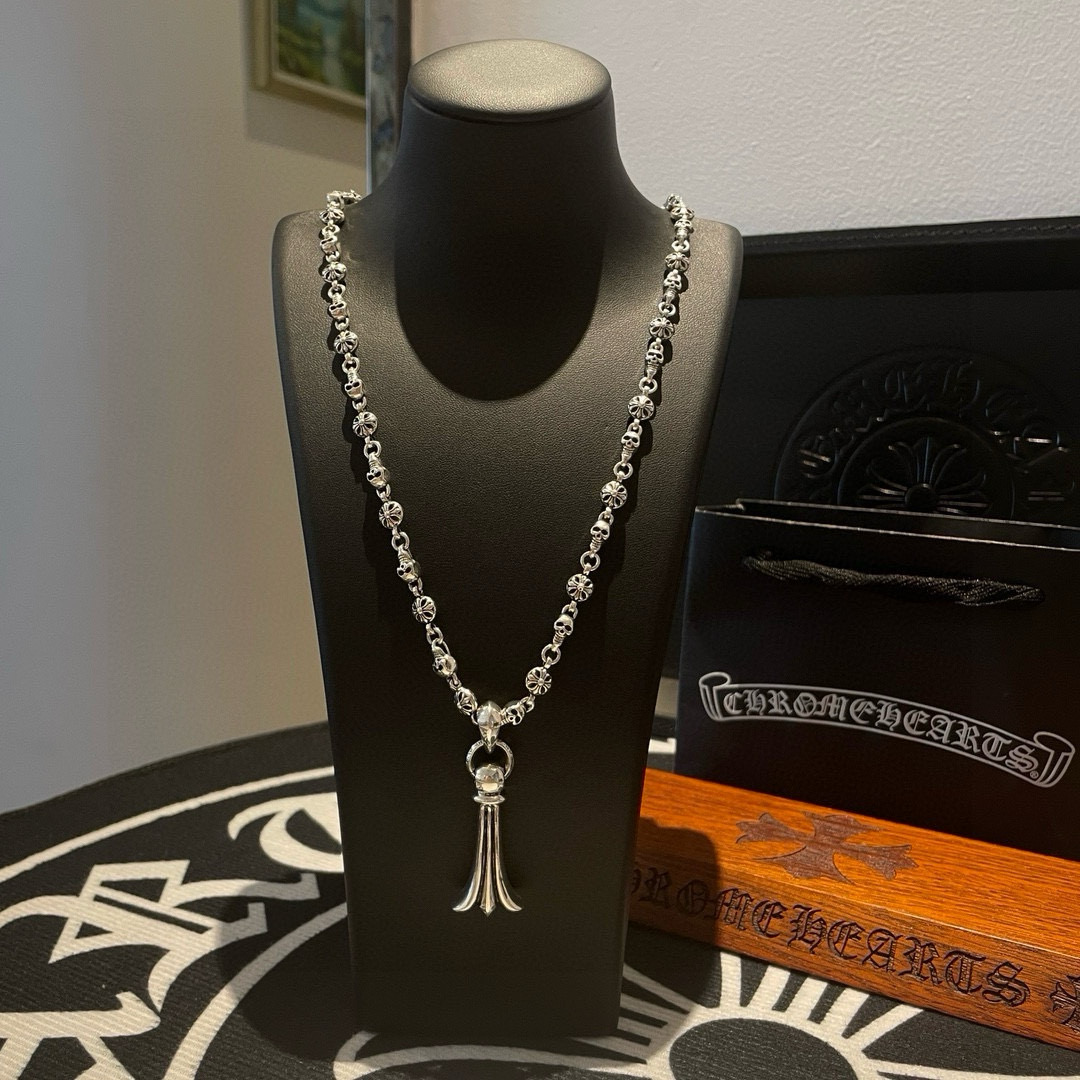  新款【专柜品质】Chrome Hearts克罗心 经典复古多元素骷髅头十字花项链 凤尾吊坠 凹凸造型不