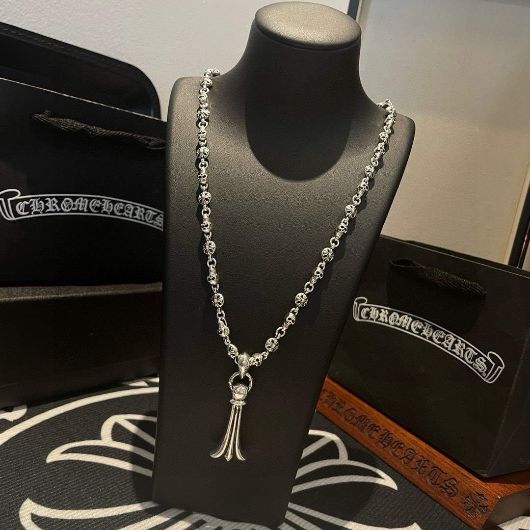  新款【专柜品质】Chrome Hearts克罗心 经典复古多元素骷髅头十字花项链 凤尾吊坠 凹凸造型不