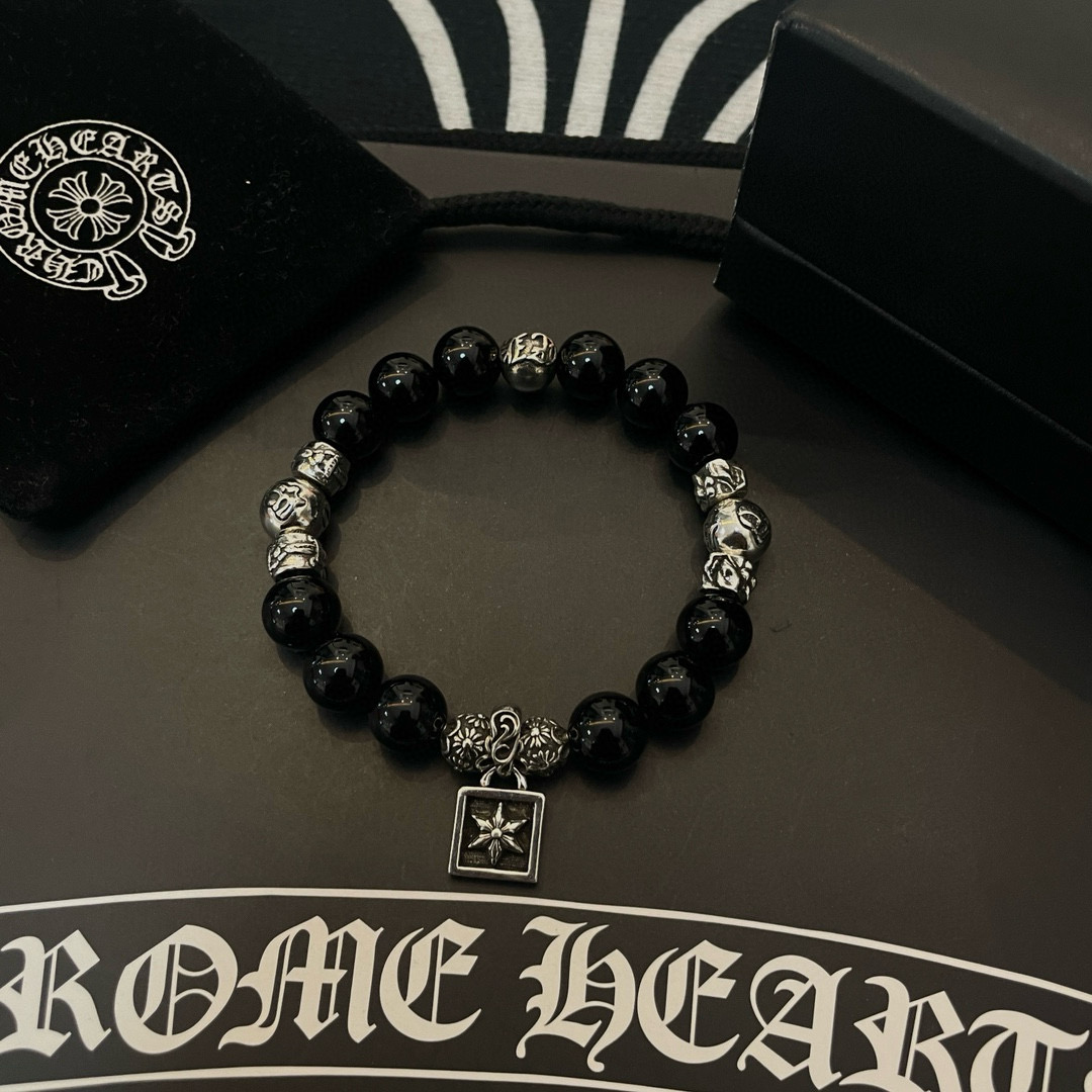 新款【专柜品质】Chrome Hearts克罗心经典复古多元素黑曜石手串手链 ，快手/ins/小红书热门