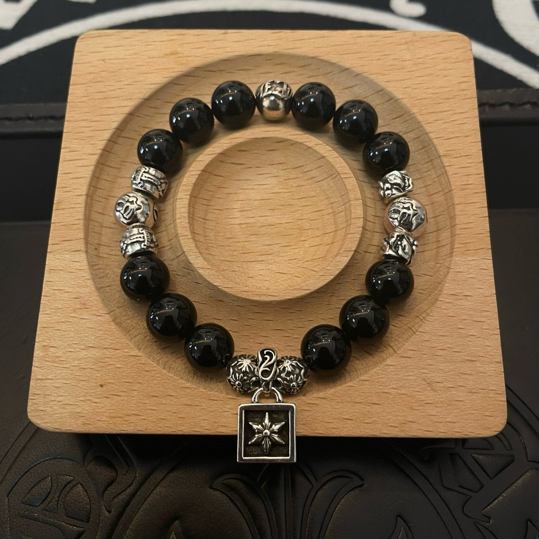 新款【专柜品质】Chrome Hearts克罗心经典复古多元素黑曜石手串手链 ，快手/ins/小红书热门