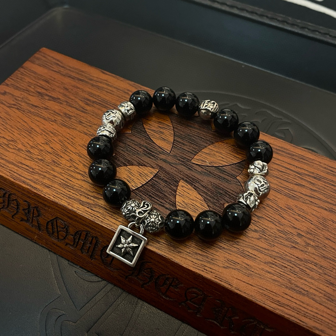 新款【专柜品质】Chrome Hearts克罗心经典复古多元素黑曜石手串手链 ，快手/ins/小红书热门