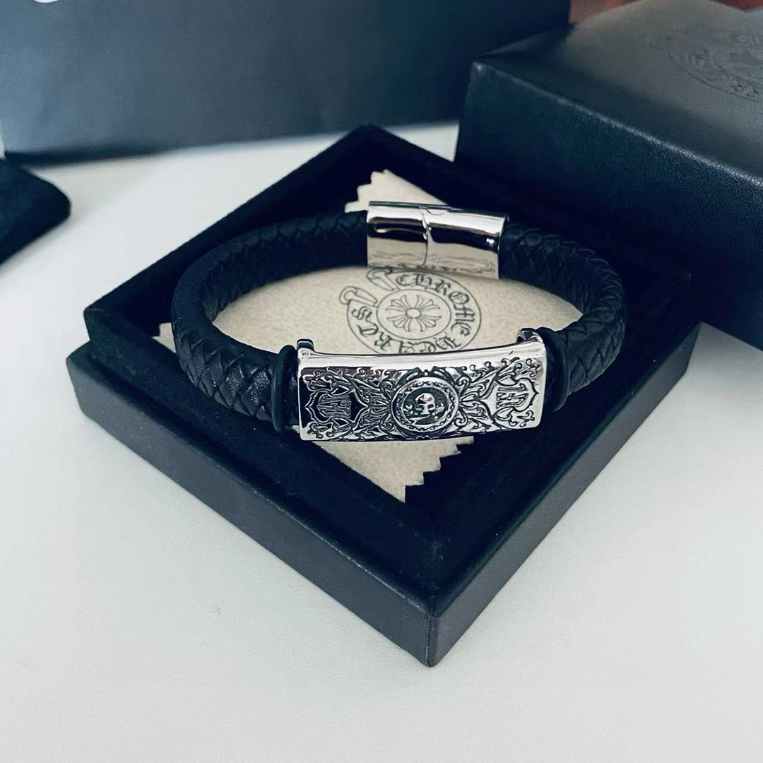   Chrome He@rts 克罗心骷髅头皮绳手链～正品开模 对版刻字 原版logo💝潮流时尚必备 男