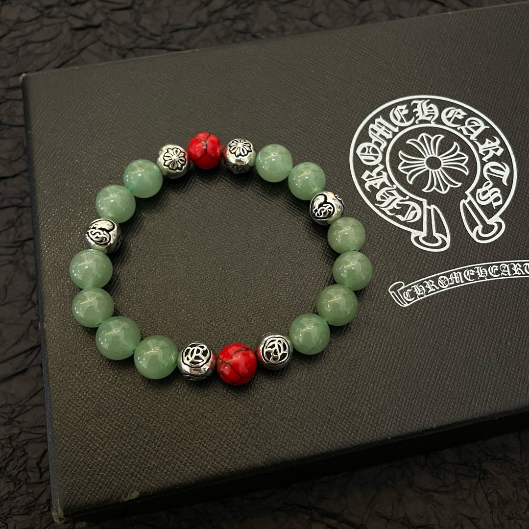  新款【专柜品质】Chrome Hearts克罗心 经典复古多元素绿猫眼手链手串，凹凸造型不同的花纹设计